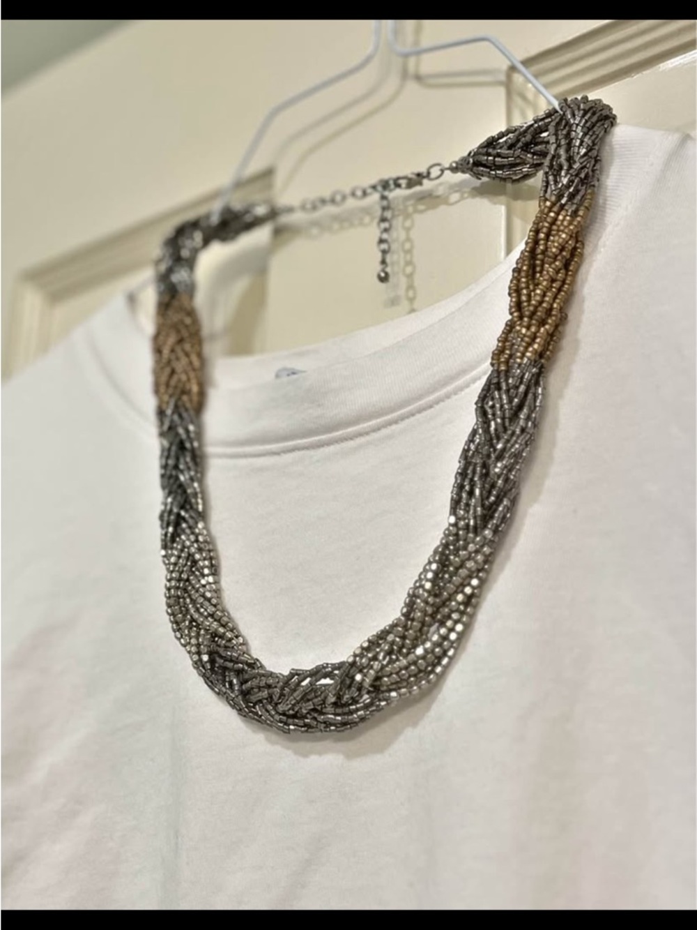 Ann Taylor Braided Bead Necklace in Silver and Gold-Tone